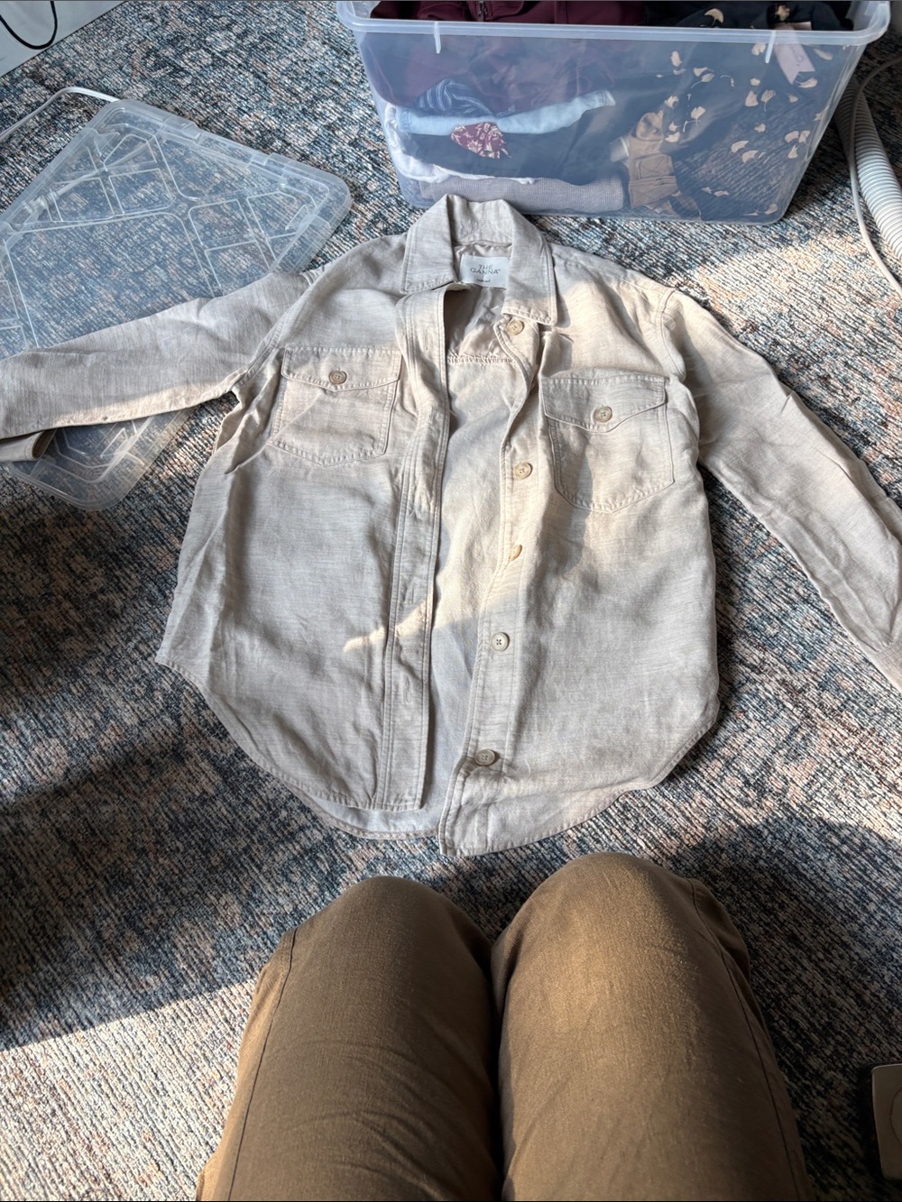 Wilfred Neutral Linen-Blend Button Jacket